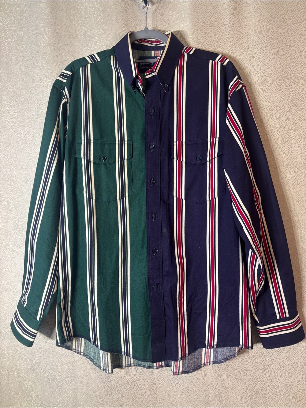 Vintage Wrangler Cowboy Green & Navy Vertical Stripe Button-Down Shirt 0260